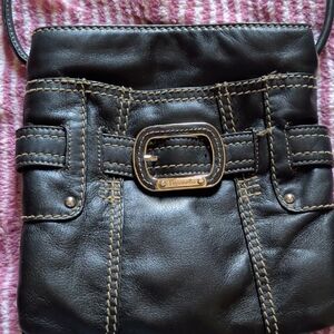 Tignanello Dark Brown Leather Crossbody with Buckle Accent